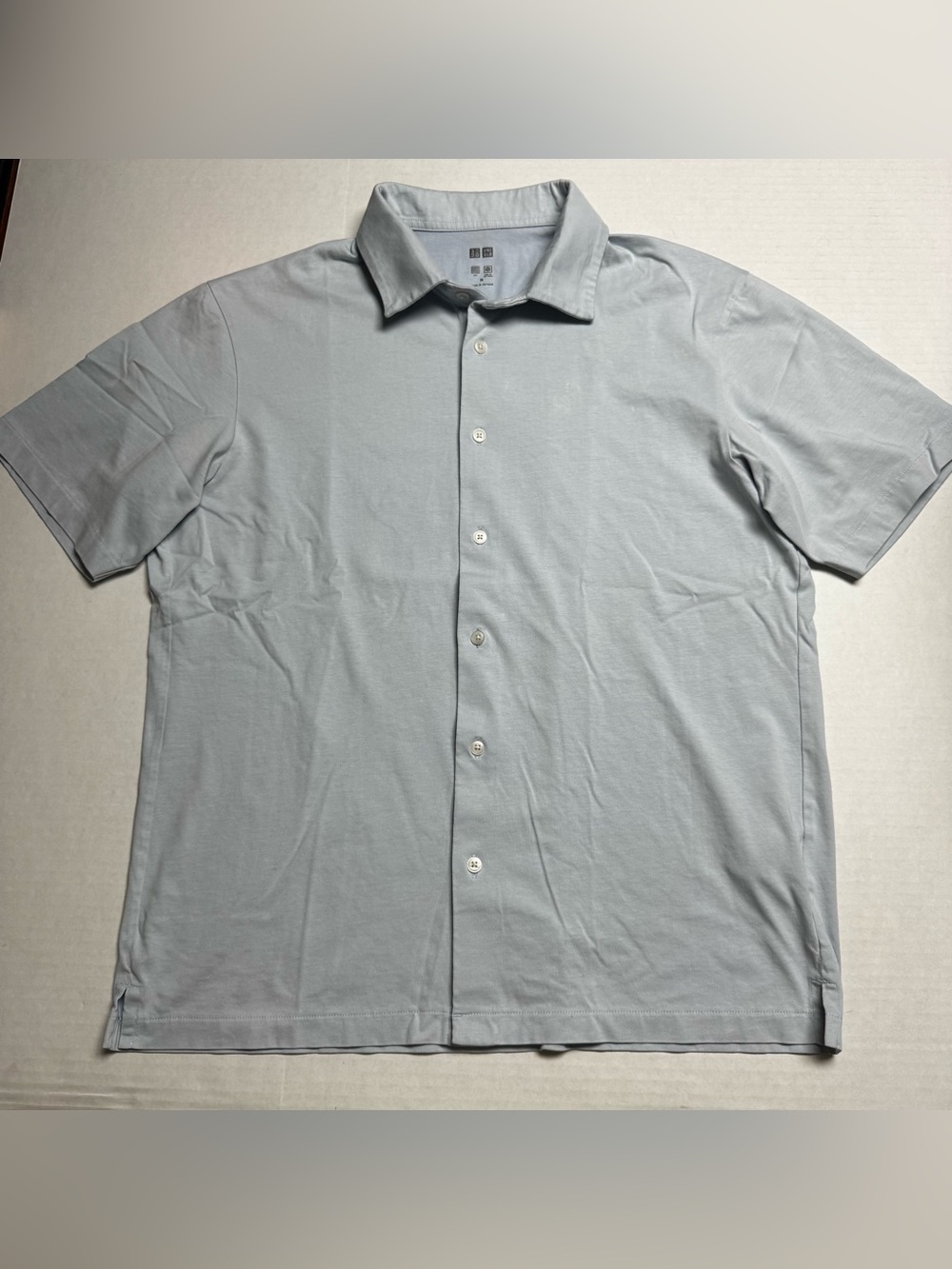 Uniqlo Airism Cotton Blend Short Sleeve Button Up Polo Shirt In Blue Size: M